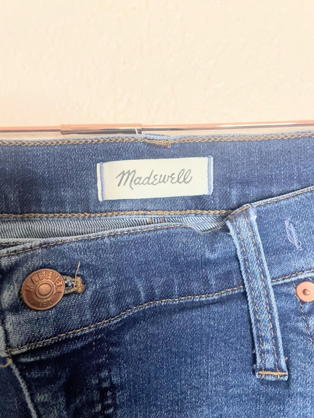 Madewell 10” High Rise Skinny Crop Jeans Raw Hem Blue Denim 35 - Picture 2 of 7